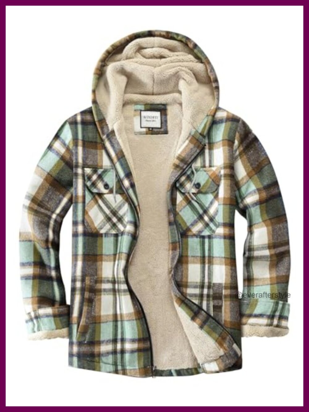 Full Zip Sherpa Fleece Lined Plaid Jacket Hooded Casual Winter Coat